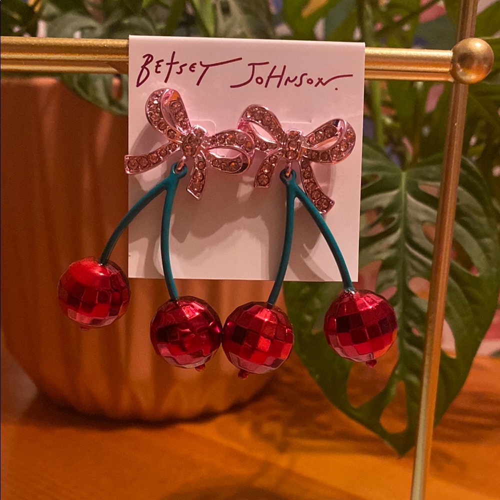 Betsey Johnson Red Disco Cherry Ball Earrings